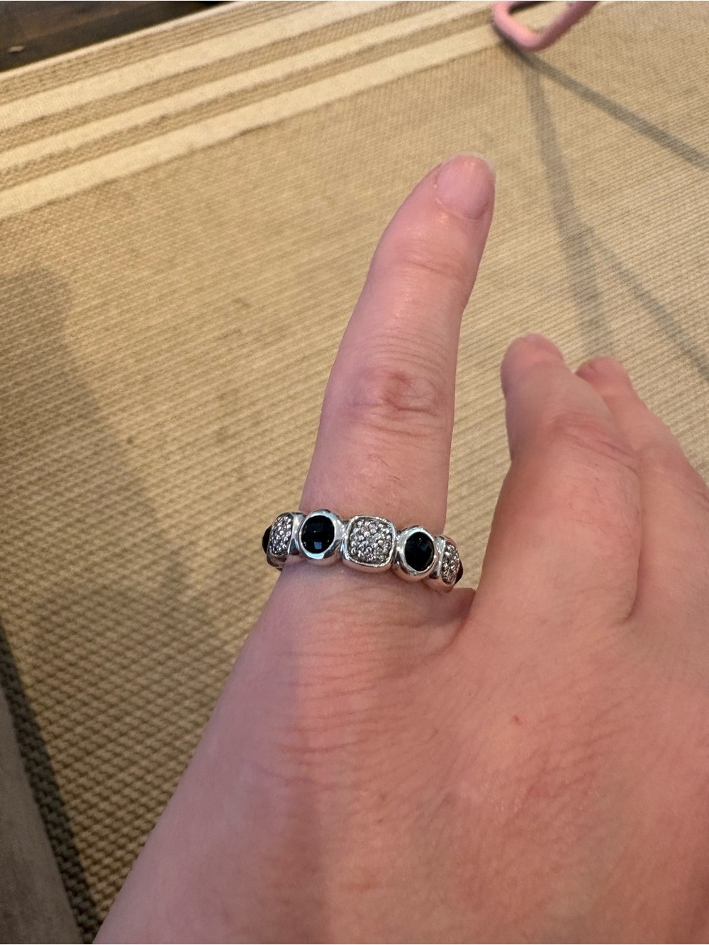 David Yurman Silver Band with Black Onyx and Pavé Diamonds